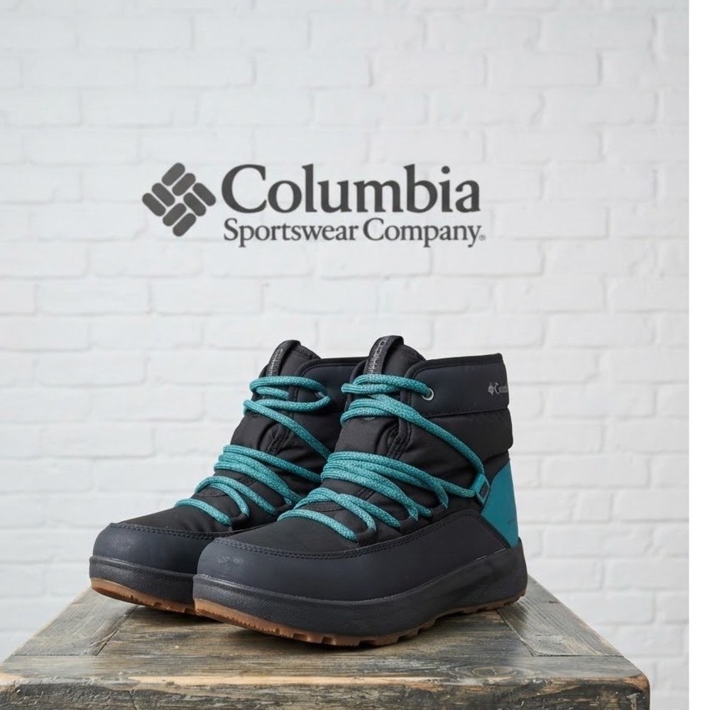 Columbia Slopeside Peak Luxe Waterproof Winter Boots Black Teal Women 8.5